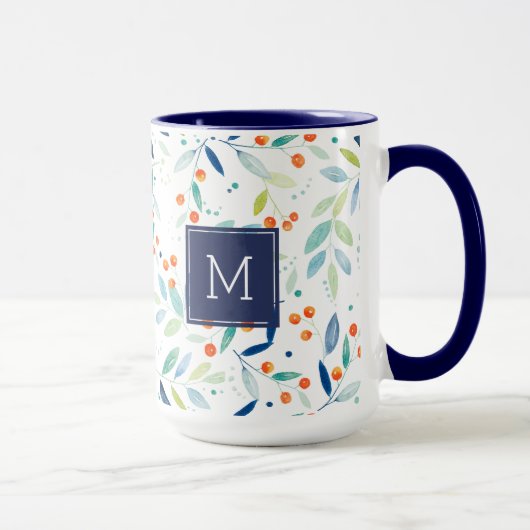 Moderne Pastel Wasserfarben Leafen & Berries Muste Tasse (Rechts)
