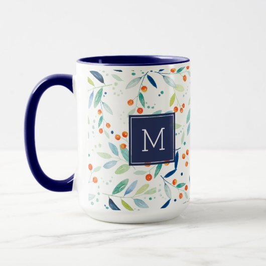 Moderne Pastel Wasserfarben Leafen & Berries Muste Tasse (Links)