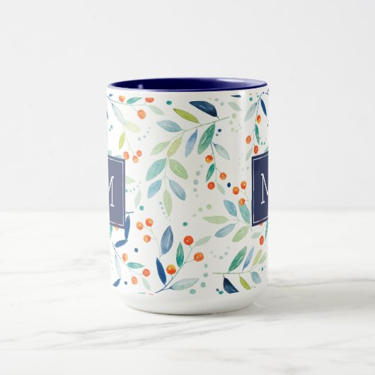 Moderne Pastel Wasserfarben Leafen & Berries Muste Tasse (Zentrum)