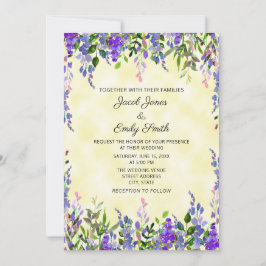 Moderne Pastel Watercolor Lavendel Gelbe Hochzeit Einladung