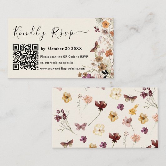 Moderne Pastel Wildblume Qr Code UAwg Wedding Begleitkarte (Vorne/Hinten)