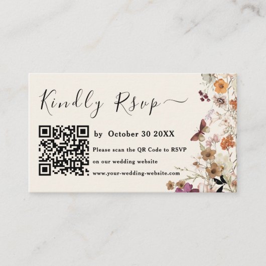 Moderne Pastel Wildblume Qr Code UAwg Wedding Begleitkarte (Vorderseite)