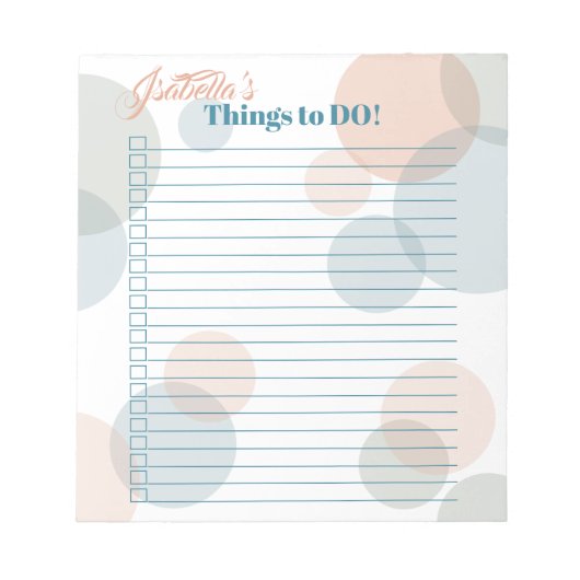 Moderne Pastelblasen Brides's Things to Do List Notizblock (Vorderseite)