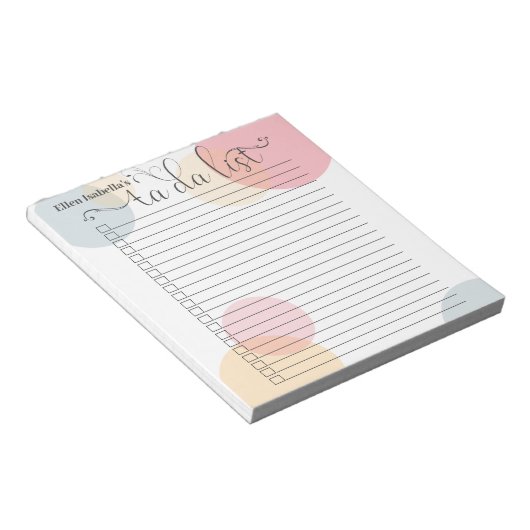 Moderne Pasteldoten und Kalligraphie Ta Da List Notizblock (angewinkelt)