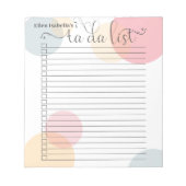 Moderne Pasteldoten und Kalligraphie Ta Da List Notizblock (Vorderseite)