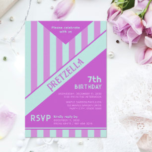 Moderne Pastell Aquamarin Pink Streifen Geburtstag Einladung