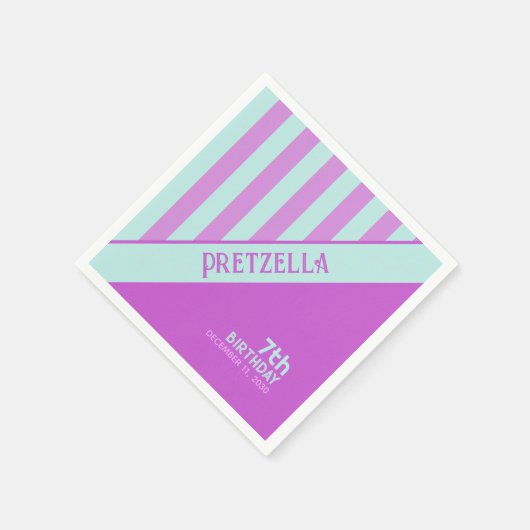 Moderne Pastell Aquamarin Pink Stripes Napkin Serviette (Ecke)