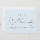 Moderne Pastell Blaue Minimalistische Schwangersch Ankündigung (Vorderseite)