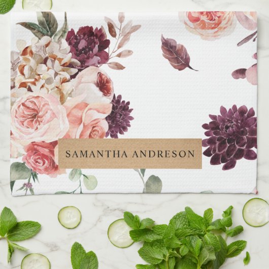 Moderne Pastell-Blume & Kraft-Personalisiertes Ges Geschirrtuch (Gefaltet)