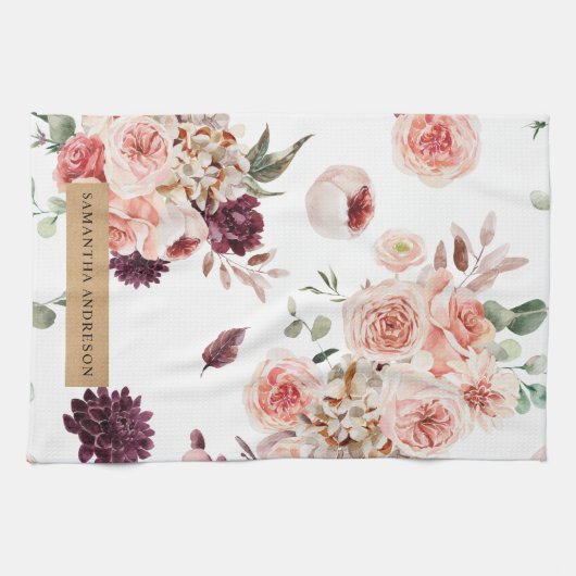 Moderne Pastell-Blume & Kraft-Personalisiertes Ges Geschirrtuch (Horizontal)