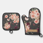Moderne Pastell-Blume & Kraft-Personalisiertes Ges Ofenhandschuh & Topflappen-Set (Vorderseite)