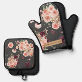 Moderne Pastell-Blume & Kraft-Personalisiertes Ges Ofenhandschuh & Topflappen-Set (Vorderseite/Rückseite)