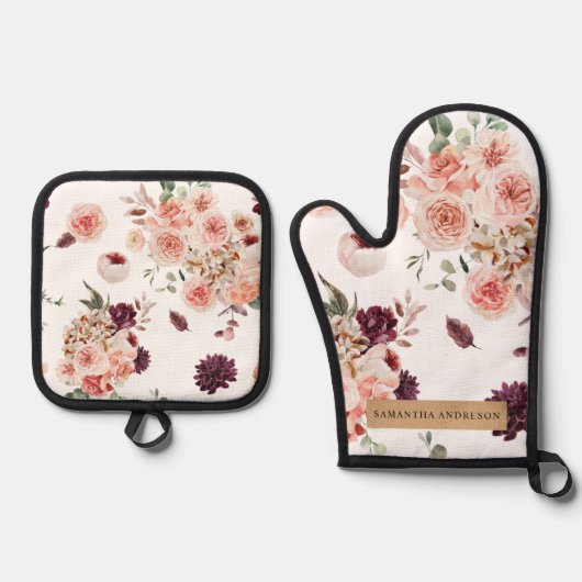 Moderne Pastell-Blume & Kraft-Personalisiertes Ges Ofenhandschuh & Topflappen-Set (Vorderseite)