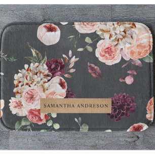 Moderne Pastell-Blume und Kraft Black Badematte