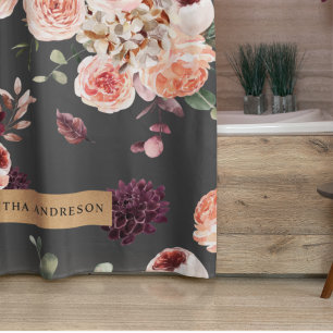 Moderne Pastell-Blume und Kraft Black Duschvorhang