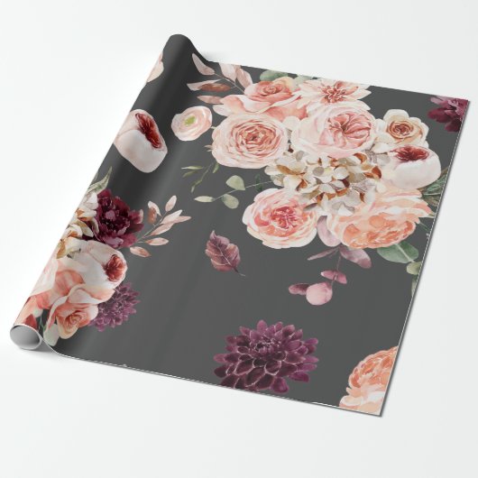 Moderne Pastell-Blume und Kraft Black Geschenkpapier (Ungerollt)