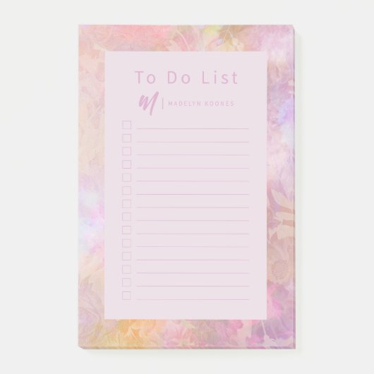 Moderne Pastell-Blumen-Monogramm Post-it Klebezettel (Vorderseite)