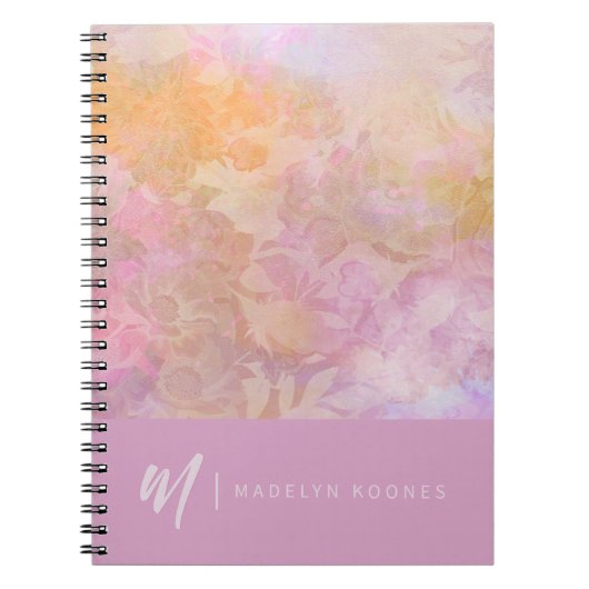 Moderne Pastell-Blumenmuster-Monogramm Notizblock (Vorderseite)