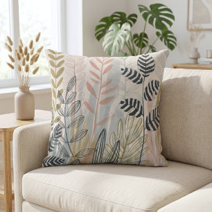 Moderne Pastell Botanische Blätter Abstrakt Kissen