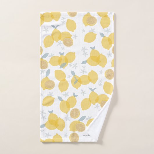 Moderne Pastell Citrus Lemons Monogram Script Badhandtuch Set (Handtuch)