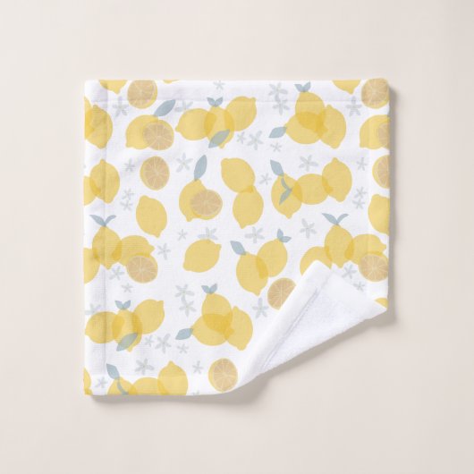 Moderne Pastell Citrus Lemons Monogram Script Badhandtuch Set (Waschlappen)