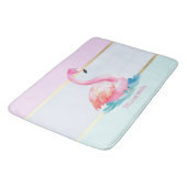 Moderne Pastell-Gestreift,Rosa Flamingos Badematte (Schrägansicht)