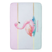 Moderne Pastell-Gestreift,Rosa Flamingos Badematte (Vorderseite Vertikal)