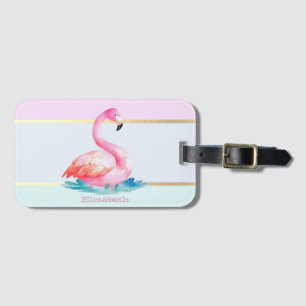 Moderne Pastell-Gestreift,Rosa Flamingos  Gepäckanhänger
