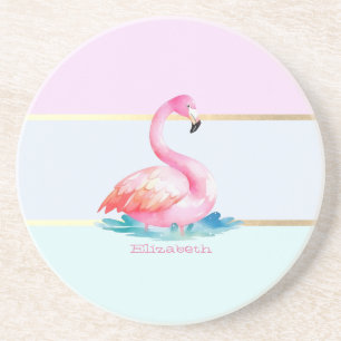 Moderne Pastell-Gestreift,Rosa Flamingos Getränkeuntersetzer