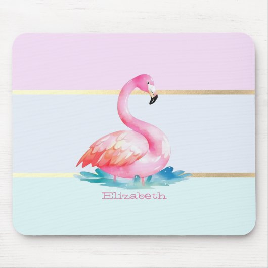 Moderne Pastell-Gestreift,Rosa Flamingos Mousepad (Vorne)