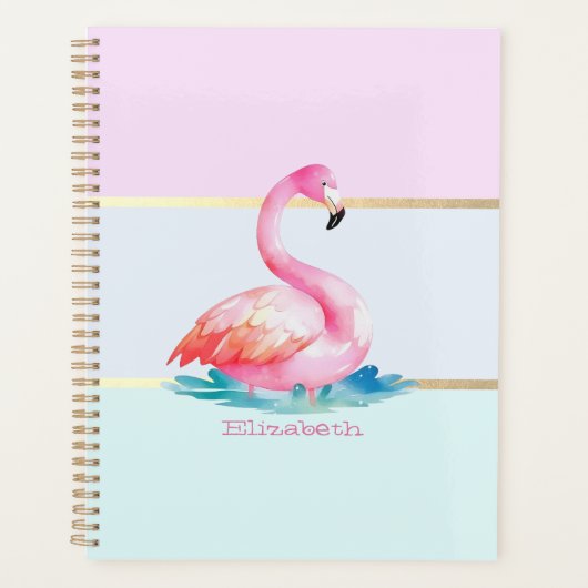 Moderne Pastell-Gestreift,Rosa Flamingos Planer (Vorderseite)