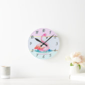 Moderne Pastell-Gestreift,Rosa Flamingos Runde Wanduhr (Zuhause)