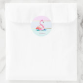 Moderne Pastell-Gestreift,Rosa Flamingos Runder Aufkleber (Tasche)