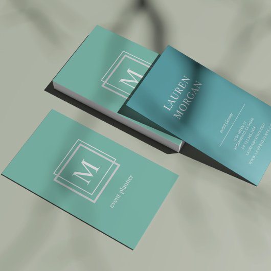 Moderne Pastell Green Monogram Business Card Visitenkarte