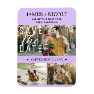Moderne Pastell-Lavendel-Save-the-Date 3 Fotos Magnet