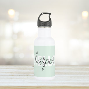 Moderne Pastell-Mintgrün Hallo Und Dein Name Edelstahlflasche