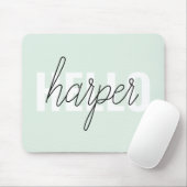 Moderne Pastell-Mintgrün Hallo Und Dein Name Mousepad (Mit Mouse)