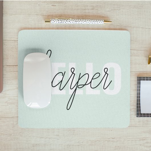 Moderne Pastell-Mintgrün Hallo Und Dein Name Mousepad