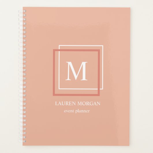 Moderne Pastell Monogram Peach Personalisiert Plan Planer (Vorderseite)
