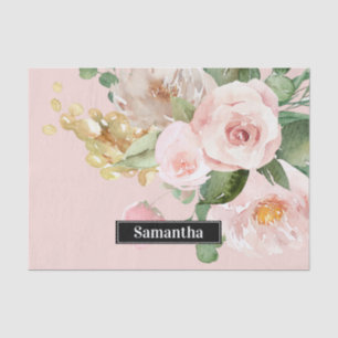 Moderne Pastell Pink Blume und Name Seidenpapier