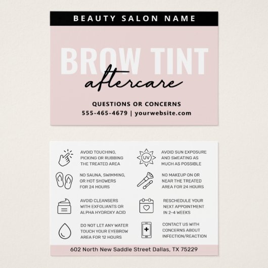 Moderne Pastell Pink Eyebrow Tint Aftercare Card (Vorne & Hinten)