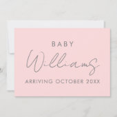Moderne Pastell Pink Minimalistische Schwangerscha Ankündigung (Vorderseite)