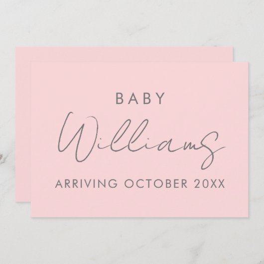 Moderne Pastell Pink Minimalistische Schwangerscha Ankündigung (Vorne/Hinten)