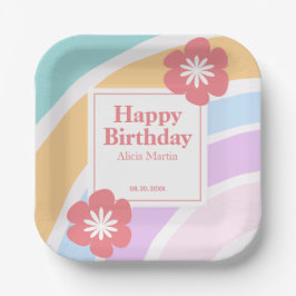 Moderne Pastell Rainbow Blume Geburtstag Pappteller