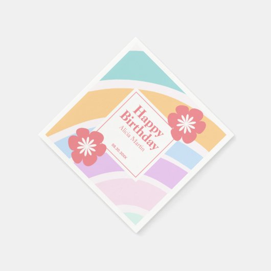 Moderne Pastell Rainbow Blume Geburtstag Serviette (Ecke)