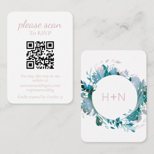 Moderne Pastell-Rose für Monogramm mit QR-Code Begleitkarte (Vorne/Hinten)