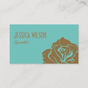 Moderne, pastellblaue aquamarine goldene Blume Visitenkarte