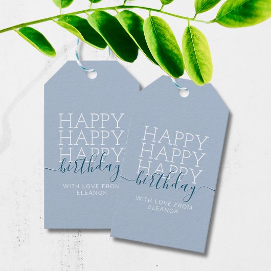 Moderne pastellblaue Happy Birthday Gift Tags Geschenkanhänger