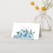 Moderne pastellblaue Rose Hochzeit Platzkarte (Vorderseite)