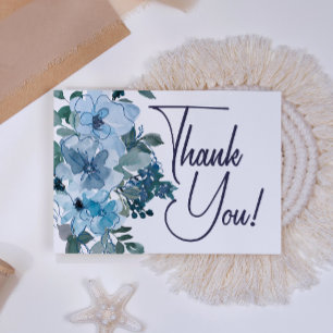 Moderne Pastellblaue Rosen Florale Hochzeit Dankeskarte